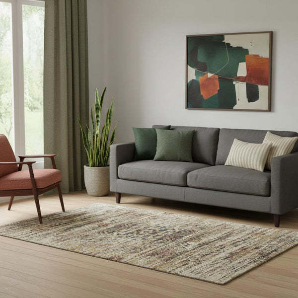 HomeRoots 8' Beige Charcoal & Copper Moroccan Round Rug - Stylish, Washable, UV-Protected for Homes & Patios 710499
