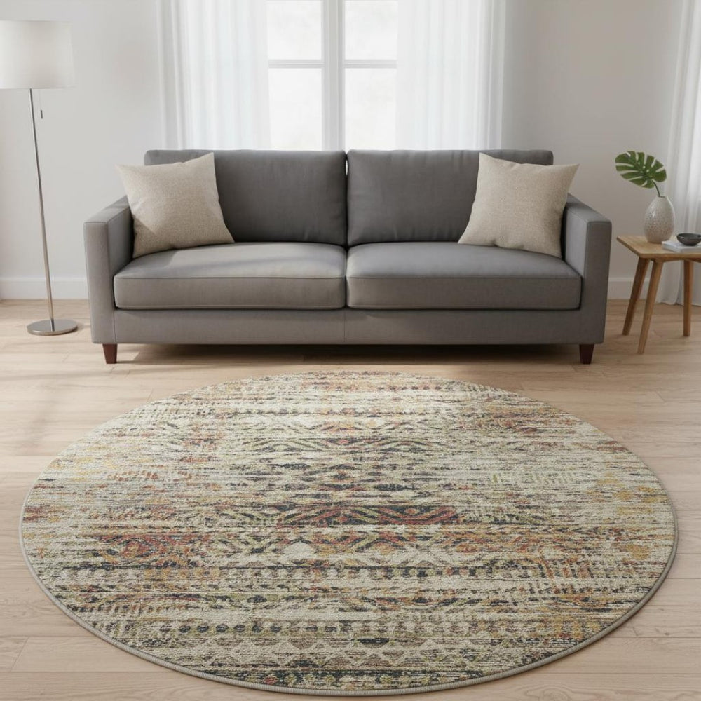 HomeRoots 8' X 10' Washable Moroccan Area Rug in Beige, Charcoal & Copper - Durable, UV Protected & Stylish 710500