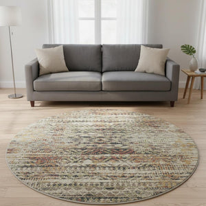 HomeRoots 8' X 10' Washable Moroccan Area Rug in Beige, Charcoal & Copper - Durable, UV Protected & Stylish 710500
