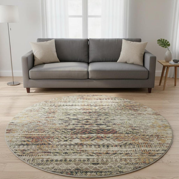 HomeRoots 8' X 10' Washable Moroccan Area Rug in Beige, Charcoal & Copper - Durable, UV Protected & Stylish 710500