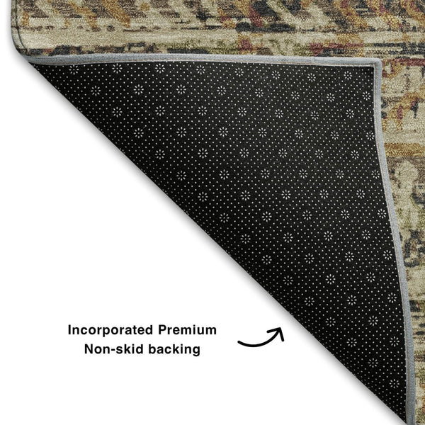 HomeRoots 8' X 10' Washable Moroccan Area Rug in Beige, Charcoal & Copper - Durable, UV Protected & Stylish 710500