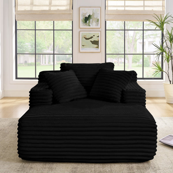 English Elm Living Compressed Chaise Lounge Foam Sofa Bed with Plush Corduroy Upholstery, Deep Seat Cloud Comfort Black W1413P298040