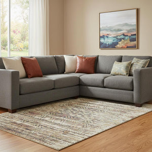 HomeRoots 9' X 12' Moroccan-Inspired Beige, Charcoal & Copper Area Rug - Washable, UV Protected, Non-Slip 710501