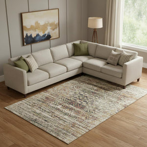 HomeRoots 10' X 14' Versatile Beige Charcoal Copper Moroccan Washable Area Rug with UV and Stain Protection 710502