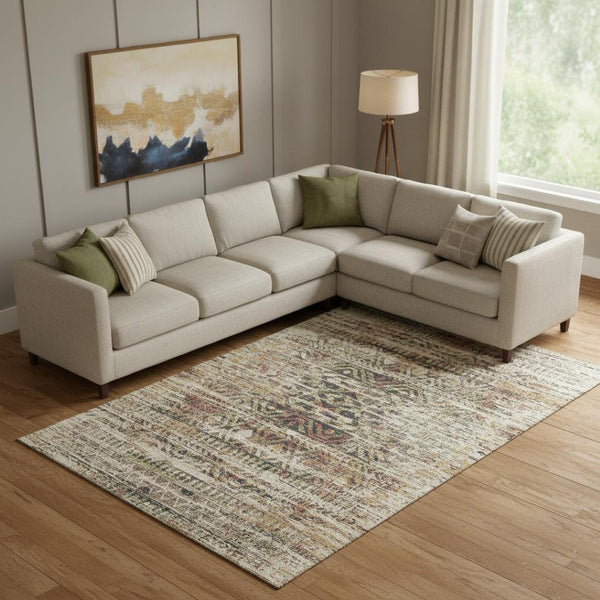 HomeRoots 10' X 14' Versatile Beige Charcoal Copper Moroccan Washable Area Rug with UV and Stain Protection 710502