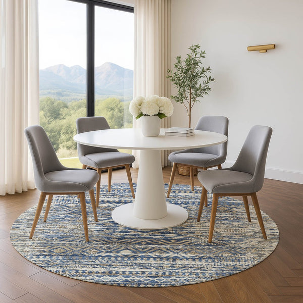 HomeRoots 8' X 10' Washable Blue Gray and Beige Moroccan Area Rug with UV Protection for Stylish Homes & Patios 710506