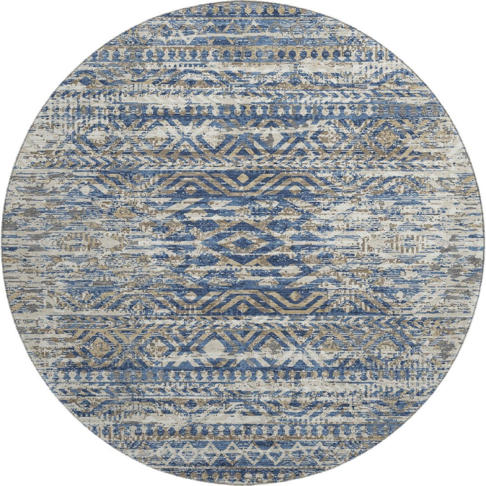 HomeRoots 8' X 10' Washable Blue Gray and Beige Moroccan Area Rug with UV Protection for Stylish Homes & Patios 710506