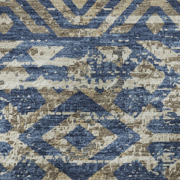 HomeRoots 8' X 10' Washable Blue Gray and Beige Moroccan Area Rug with UV Protection for Stylish Homes & Patios 710506