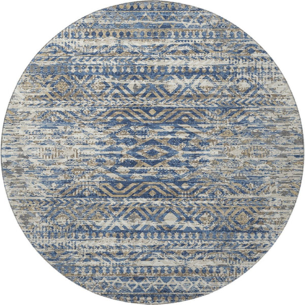 HomeRoots 8' X 10' Washable Blue Gray and Beige Moroccan Area Rug with UV Protection for Stylish Homes & Patios 710506
