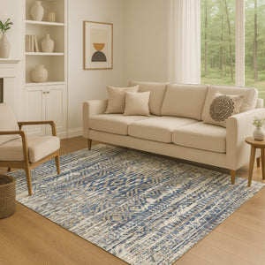 HomeRoots 9' X 12' Blue-Gray & Beige Moroccan Washable Area Rug - UV Protected, Stain Resistant & Soft Touch 710507