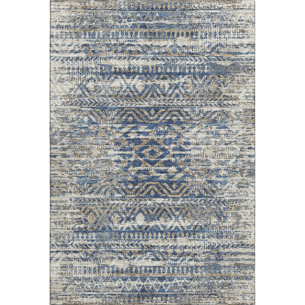 HomeRoots 9' X 12' Blue-Gray & Beige Moroccan Washable Area Rug - UV Protected, Stain Resistant & Soft Touch 710507