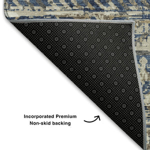 HomeRoots 9' X 12' Blue-Gray & Beige Moroccan Washable Area Rug - UV Protected, Stain Resistant & Soft Touch 710507