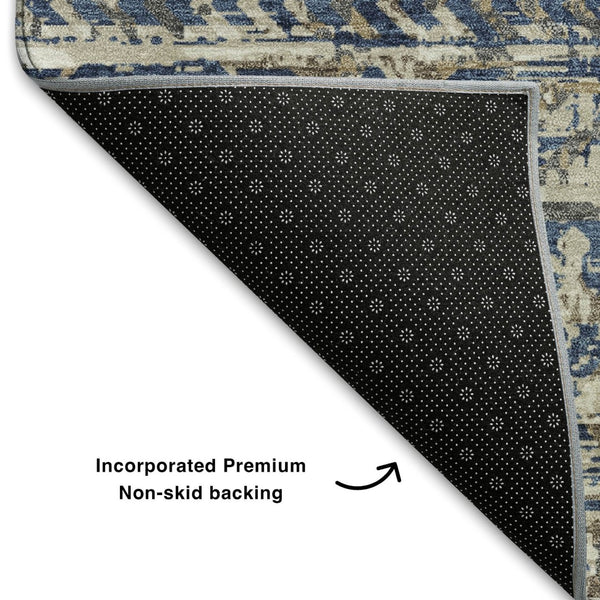 HomeRoots 9' X 12' Blue-Gray & Beige Moroccan Washable Area Rug - UV Protected, Stain Resistant & Soft Touch 710507