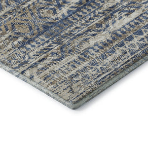 HomeRoots 9' X 12' Blue-Gray & Beige Moroccan Washable Area Rug - UV Protected, Stain Resistant & Soft Touch 710507