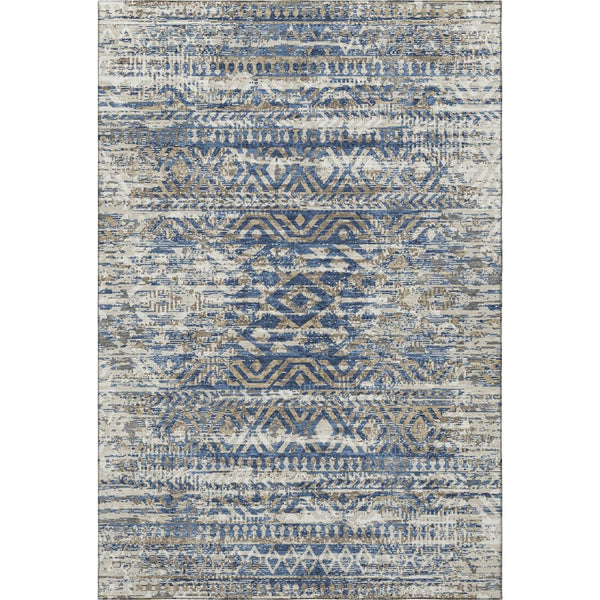HomeRoots 9' X 12' Blue-Gray & Beige Moroccan Washable Area Rug - UV Protected, Stain Resistant & Soft Touch 710507