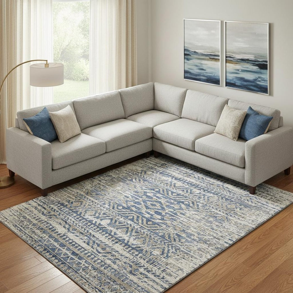 HomeRoots 10' Blue Gray & Beige Moroccan Washable Area Rug - Stain Resistant, UV Protected & Non-Slip Design 710508