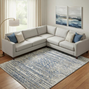 HomeRoots 10' Blue Gray & Beige Moroccan Washable Area Rug - Stain Resistant, UV Protected & Non-Slip Design 710508