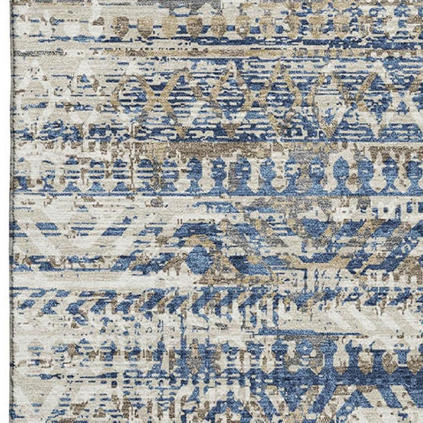 HomeRoots 10' Blue Gray & Beige Moroccan Washable Area Rug - Stain Resistant, UV Protected & Non-Slip Design 710508