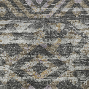 HomeRoots 8' Gray Gold and Ivory Moroccan Round Rug – Washable, Stain Resistant & UV Protected for Busy Homes 710511