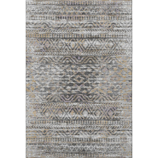 HomeRoots 8' Gray Gold and Ivory Moroccan Round Rug – Washable, Stain Resistant & UV Protected for Busy Homes 710511