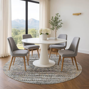 HomeRoots 8' X 10' Gray Gold Ivory Moroccan Area Rug – Washable, Stain Resistant & UV Protected for Homes 710512