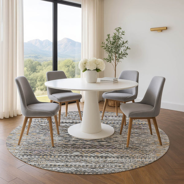 HomeRoots 8' X 10' Gray Gold Ivory Moroccan Area Rug – Washable, Stain Resistant & UV Protected for Homes 710512