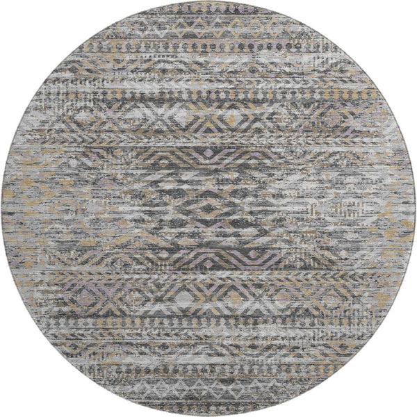 HomeRoots 8' X 10' Gray Gold Ivory Moroccan Area Rug – Washable, Stain Resistant & UV Protected for Homes 710512