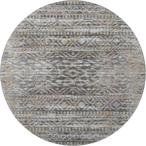 HomeRoots 8' X 10' Gray Gold Ivory Moroccan Area Rug – Washable, Stain Resistant & UV Protected for Homes 710512