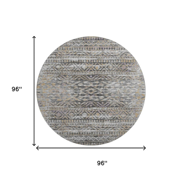 HomeRoots 8' X 10' Gray Gold Ivory Moroccan Area Rug – Washable, Stain Resistant & UV Protected for Homes 710512