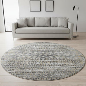 HomeRoots 8' X 10' Gray Gold Ivory Moroccan Area Rug – Washable, Stain Resistant & UV Protected for Homes 710512