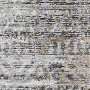 HomeRoots 9' X 12' Moroccan-Inspired Washable Area Rug - Gray, Gold & Ivory, UV Protected for High-Traffic Spaces 710513
