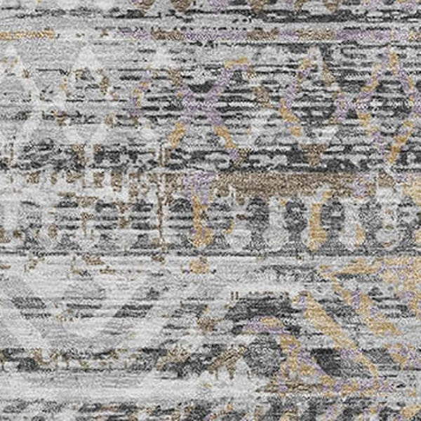 HomeRoots 9' X 12' Moroccan-Inspired Washable Area Rug - Gray, Gold & Ivory, UV Protected for High-Traffic Spaces 710513
