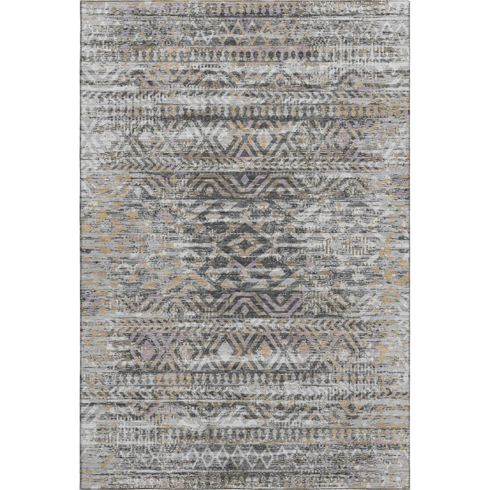 HomeRoots 10' Gray Gold Ivory Moroccan Area Rug - Washable, UV Protected, Non-Slip for Indoor & Outdoor Use 710514