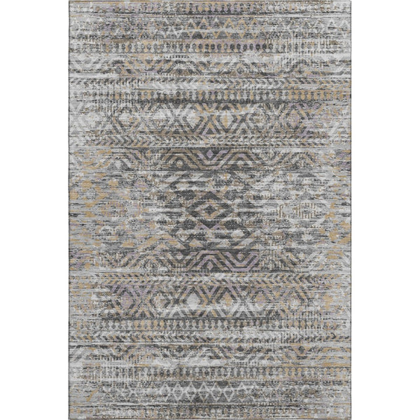 HomeRoots 10' Gray Gold Ivory Moroccan Area Rug - Washable, UV Protected, Non-Slip for Indoor & Outdoor Use 710514