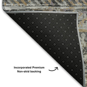HomeRoots 10' Gray Gold Ivory Moroccan Area Rug - Washable, UV Protected, Non-Slip for Indoor & Outdoor Use 710514