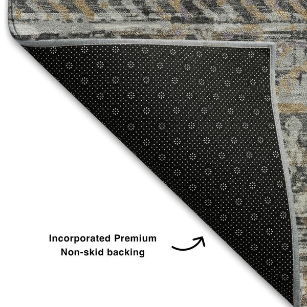 HomeRoots 10' Gray Gold Ivory Moroccan Area Rug - Washable, UV Protected, Non-Slip for Indoor & Outdoor Use 710514