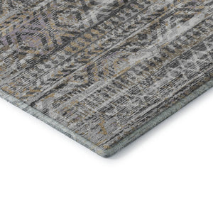 HomeRoots 10' Gray Gold Ivory Moroccan Area Rug - Washable, UV Protected, Non-Slip for Indoor & Outdoor Use 710514