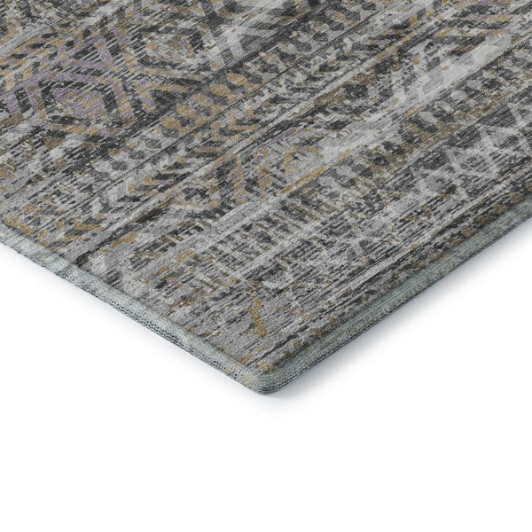 HomeRoots 10' Gray Gold Ivory Moroccan Area Rug - Washable, UV Protected, Non-Slip for Indoor & Outdoor Use 710514
