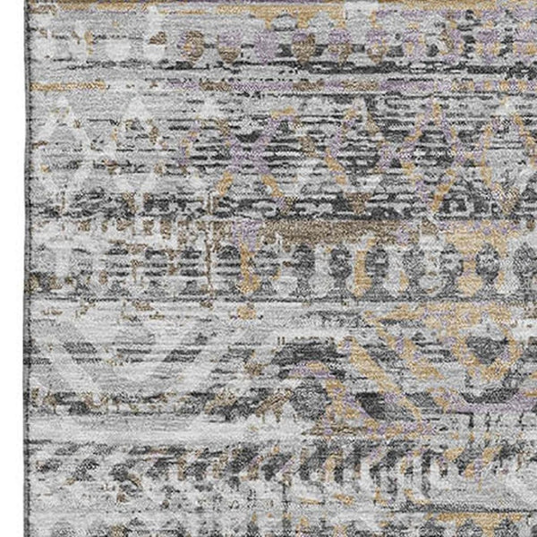 HomeRoots 10' Gray Gold Ivory Moroccan Area Rug - Washable, UV Protected, Non-Slip for Indoor & Outdoor Use 710514