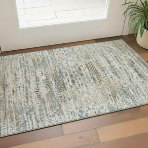 HomeRoots 5' X 8' Ivory Beige & Charcoal Moroccan Area Rug - Washable, Stain-Resistant, UV Protection & Durable 710516