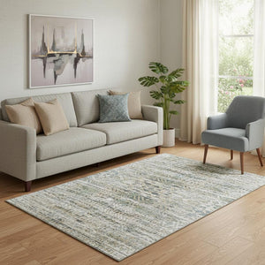 HomeRoots 8' Moroccan Washable Round Rug in Ivory Beige & Charcoal - UV Protected, Stain Resistant, Stylish Comfort 710517