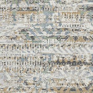 HomeRoots 8' Moroccan Washable Round Rug in Ivory Beige & Charcoal - UV Protected, Stain Resistant, Stylish Comfort 710517