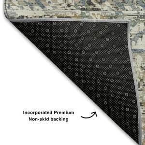 HomeRoots 8' X 10' Moroccan-Inspired Washable Area Rug in Ivory Beige & Charcoal with UV Protection & Style 710518