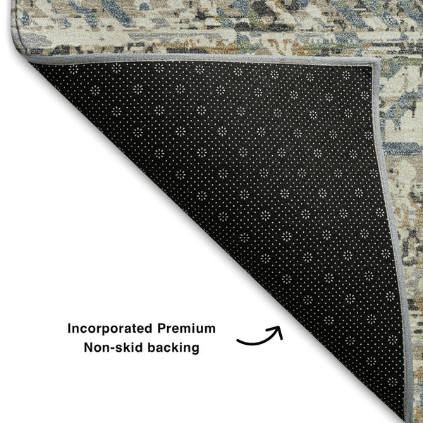 HomeRoots 8' X 10' Moroccan-Inspired Washable Area Rug in Ivory Beige & Charcoal with UV Protection & Style 710518