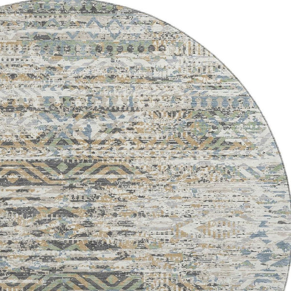 HomeRoots 8' X 10' Moroccan-Inspired Washable Area Rug in Ivory Beige & Charcoal with UV Protection & Style 710518