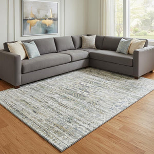 HomeRoots 9' X 12' Elegant Ivory Beige & Charcoal Moroccan Washable Area Rug – UV Protection & Stain Resistant! 710519