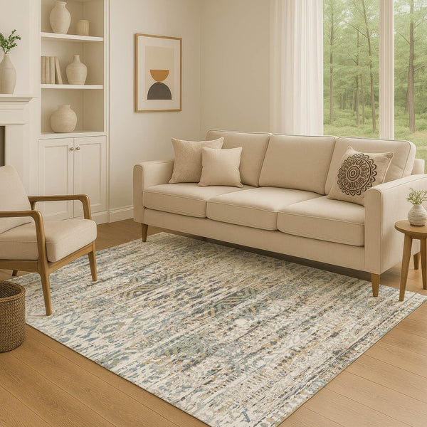 HomeRoots 10' X 14' Ivory Beige & Charcoal Moroccan Area Rug – Washable, UV-Protected, Stain-Resistant Design 710520