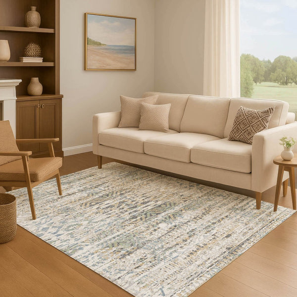HomeRoots 10' X 14' Ivory Beige & Charcoal Moroccan Area Rug – Washable, UV-Protected, Stain-Resistant Design 710520