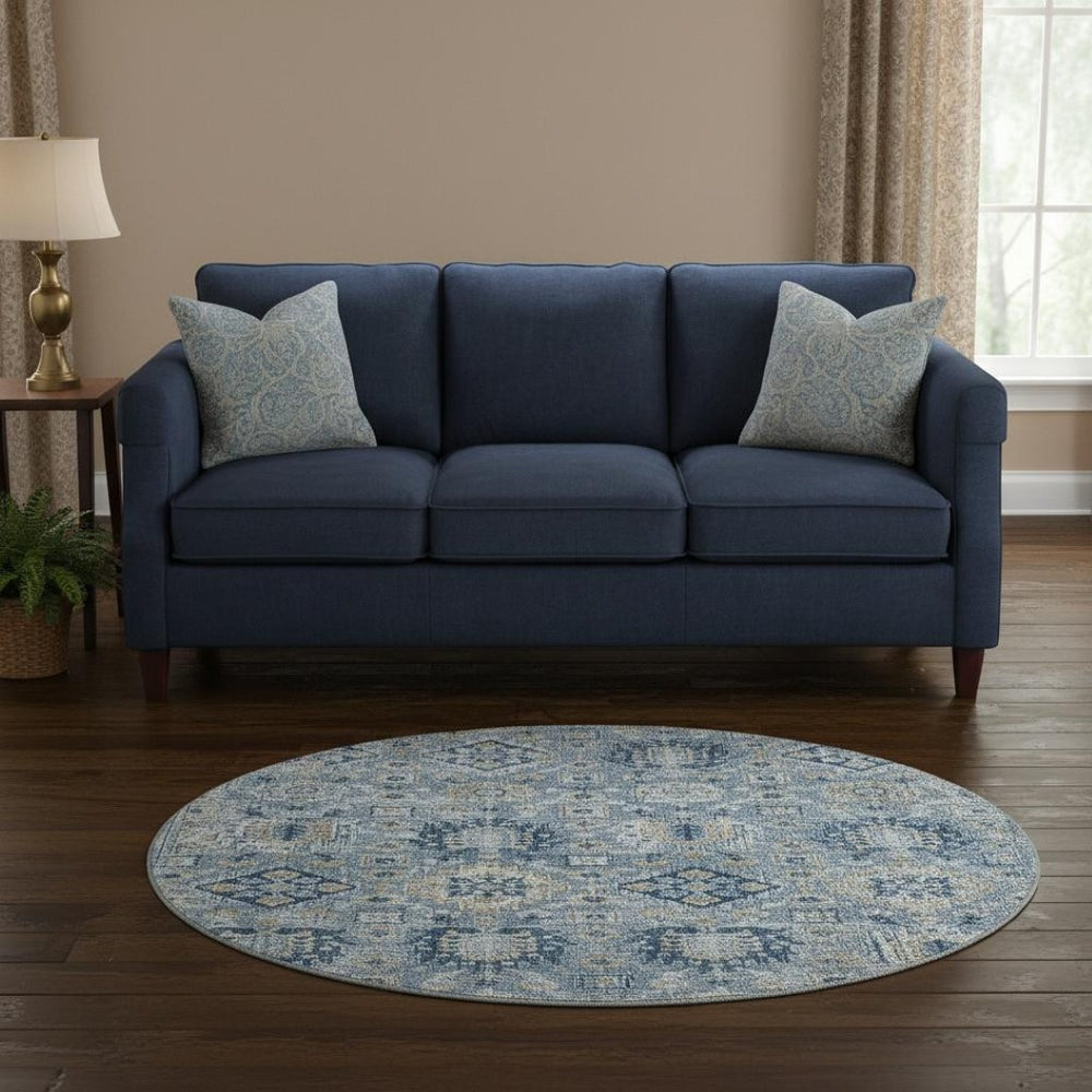 HomeRoots 8' X 10' Denim Blue & Gold Oriental Washable Area Rug - Stylish, Durable, UV-Protected for Homes 710524