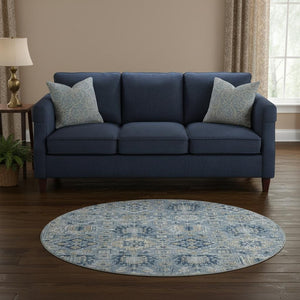 HomeRoots 8' X 10' Denim Blue & Gold Oriental Washable Area Rug - Stylish, Durable, UV-Protected for Homes 710524